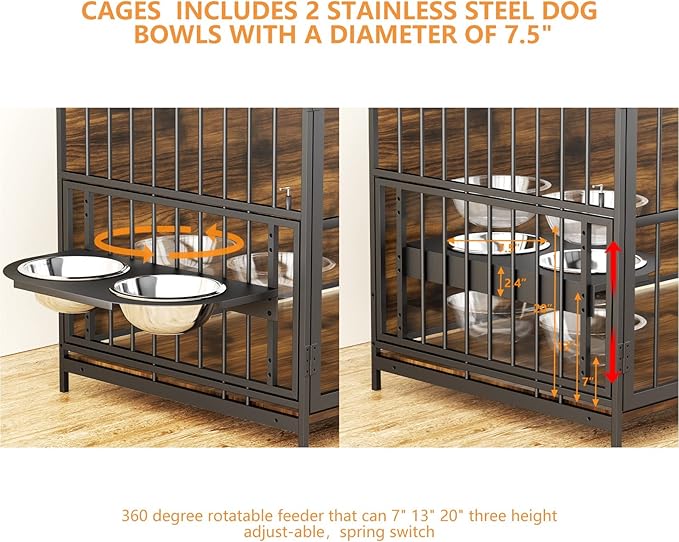 ROOMTEC Dog Crate Furniture-Style Cages for Large Dogs Indoor Heavy Duty Super Sturdy Dog Kennels with 2 Stainless Steel Bowls (48Inch = Int.dims: 46" W x 29" D x 35.5" H)