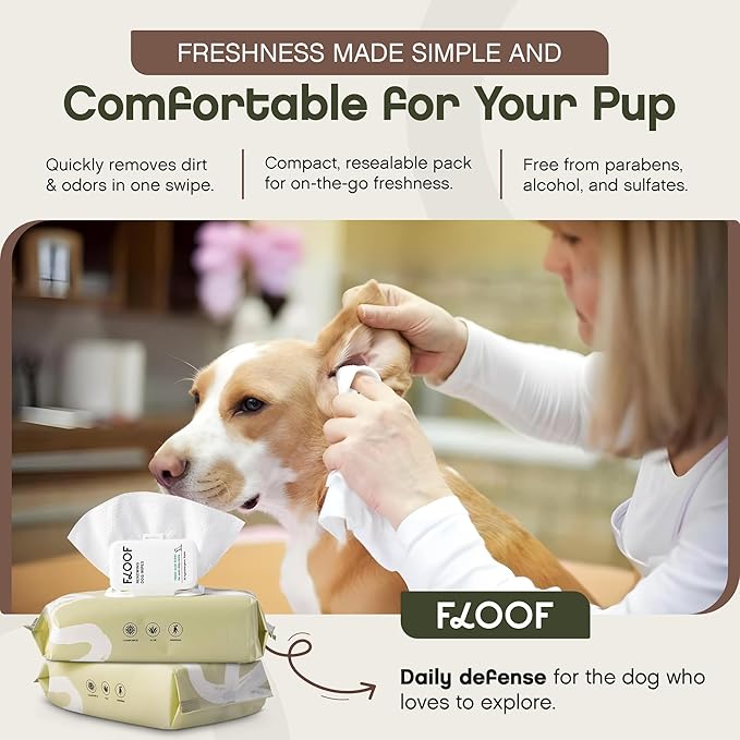 Floof Hypoallergenic Dog Wipes  Natural Aloe Grooming Wipes for Paws Face Ears Eyes & Bum  Vet-Formulated Extra Thick Safe for Puppies & Adult Dogs  216 Count