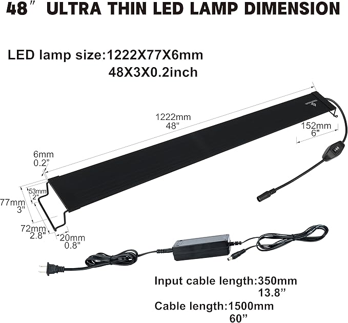 WaterRebirth Wireless Remote Full Spectrum Aquarium LED Light Strip - Ultra-Thin Design with Timer & RGB Modes for Fish Tank Plants (48-54INCH)