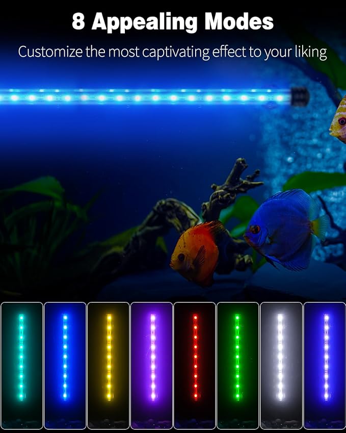 Pawfly 5.5 W Aquarium LED Light 19 Inch Underwater Fish Tank Light with Timer Auto On/Off Fish Tank Background Lights with 8 Lighting Modes Submersible Multi-Colored Tube Lights for Decoration