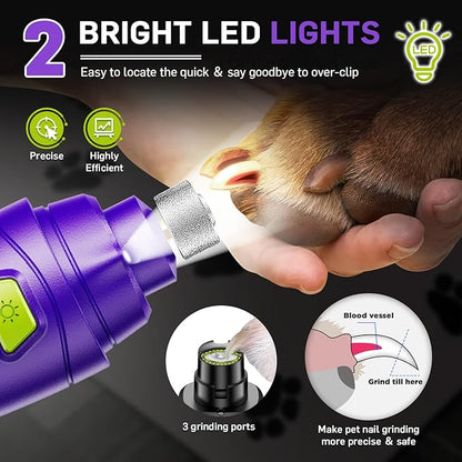 Dog Nail Grinder Super Quiet Dog Nail Trimmers 3 Grinding Wheels 3 Speed Rechargeable Pet Nail Grinder LED Display Dog Nail Clippers Kit for Large Medium Small Dogs Cats Dog Nail File Toenail Clippers