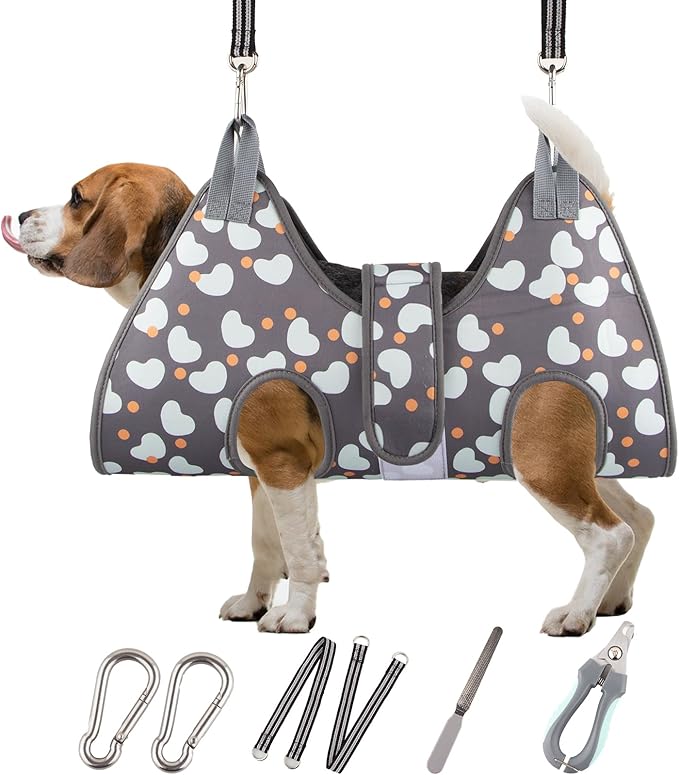 Dog Grooming Hammock Harness for Medium Dogs Nail Trimming, Dog Sling for Cutting Nails, Dog Hanging Holder Hanger for Clipping Nails with Nail Clippers, Nail File