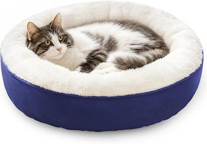 Love's cabin Round Donut Cat and Dog Cushion Bed, 20in Pet Bed for Cats or Small Dogs, Anti-Slip & Water-Resistant Bottom, Super Soft Durable Fabric Pet beds, Washable Luxury Cat & Dog Bed Navy Blue