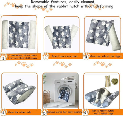 16.5 X 18in Removable and Washable Soft Rabbit Bed, Thickened and Softer Bunny Bed, Double-Sided Plush Rabbit Beds,Rabbits Concave Bed,Small Beds for Animals Indoor,Gray