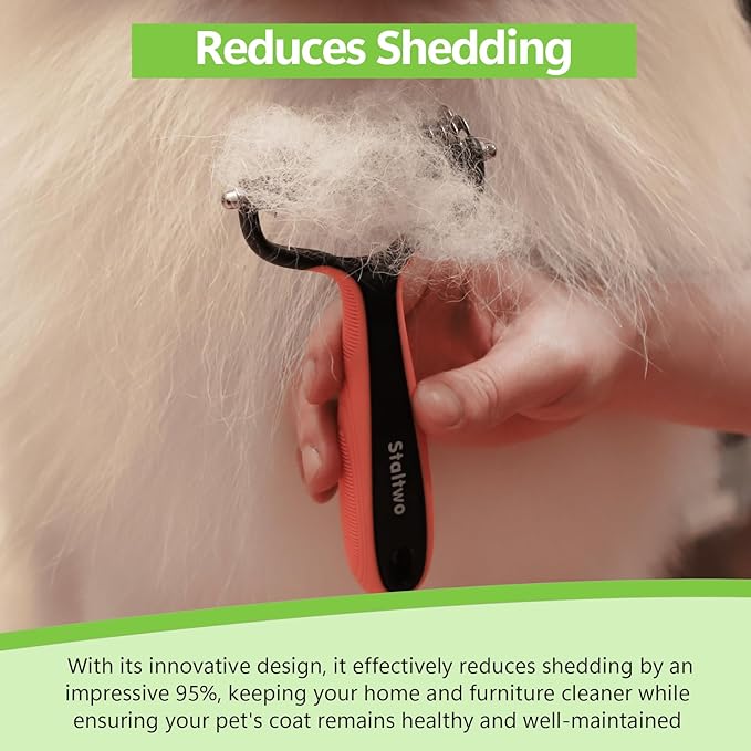 Deshedding Dog Brush for Shedding - 2-in-1 Professional Undercoat Rake and Furminator for Dogs | Shedding Control for Long-Haired Dogs and Cats, Deshedding Tool, Knot Removal,Orange
