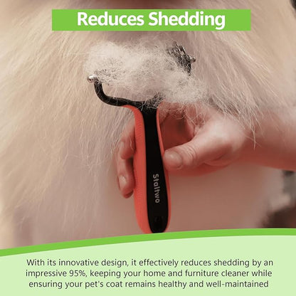 Deshedding Dog Brush for Shedding - 2-in-1 Professional Undercoat Rake and Furminator for Dogs | Shedding Control for Long-Haired Dogs and Cats, Deshedding Tool, Knot Removal,Orange