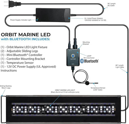 Current USA 24"-36" Inch Orbit Marine LED Saltwater Reef Marine Aquarium Light with Bluetooth App Control | Wireless Lighting & eFlux Wave Pump Control for Fish Tank (4201)