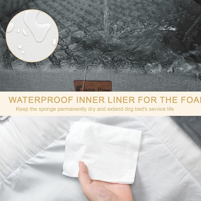 Memory Foam XXL Dog Bed with Bolsters, Cooling Dog Beds for Extra Large Dogs, Waterproof Orthopedic Dog Couch Bed with Removable Washable Cover and Nonskid Bottom(XX-Large,Grey)