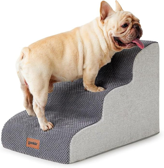 Dog Stairs for Small Dogs - Pet Stairs for Couch and Bed, 35D Foam Dog Steps with Non-Slip Bottom Dog Ramp Grey, 3 Steps