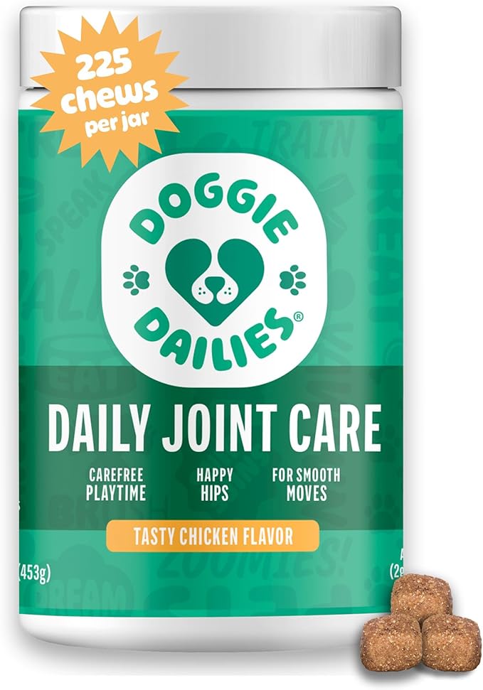 Doggie Dailies, Hip and Joint Supplement for Dogs, Glucosamine Chondroitin, Premium Hip and Joint Chews for Dogs All Breeds & Sizes, Dog Vitamins and Supplements, (Chicken) 225 Chews