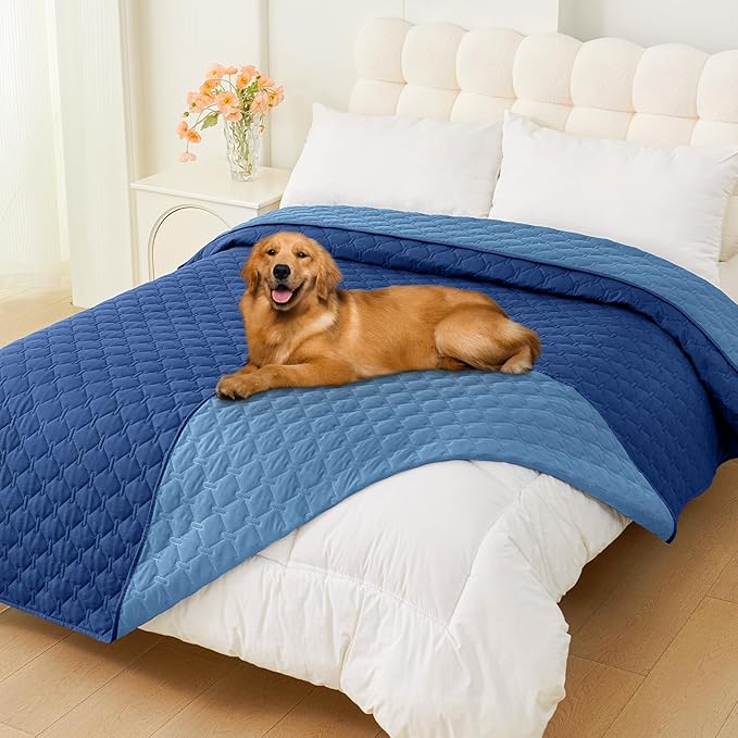 Smiry Waterproof Dog Blanket, Soft Dog Bed Cover Pet Blanket, Reversible Couch Cover for Dogs Washable, Pet Couch Covers for Sofa Furniture Protector for Puppy Cat (82x82 Inch, Navy/Blue)