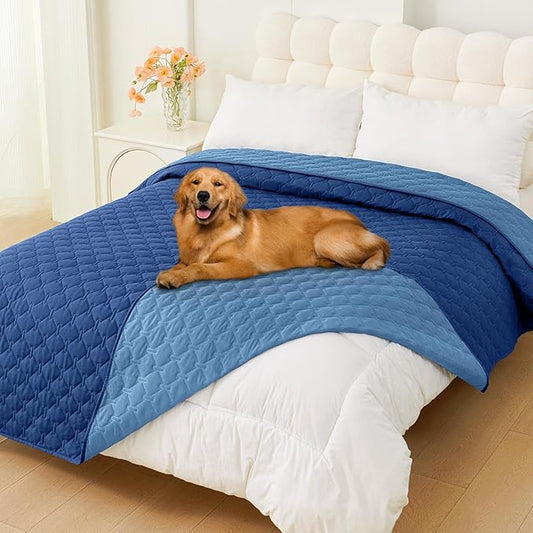 Smiry Waterproof Dog Blanket, Soft Dog Bed Cover Pet Blanket, Reversible Couch Cover for Dogs Washable, Pet Couch Covers for Sofa Furniture Protector for Puppy Cat (82x82 Inch, Navy/Blue)