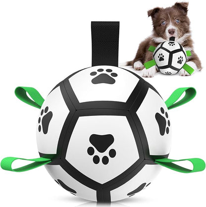 QDAN Dog Toys Soccer Ball with Straps, Interactive Dog Toys for Tug of War, Puppy Birthday Gifts, Dog Tug Toy, Dog Water Toy, Durable Dog Balls World Cup for Small Dogs（5 Inch）