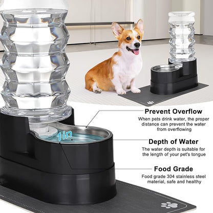 RIZZARI Large Water Dispenser for Dogs: 8L Gravity Black Automatic Stainless Steel Waterer - 100% BPA Free - Raised Pet Feeder for 20-42 LB Senior Dogs with Joint Pain in Bedroom Garden