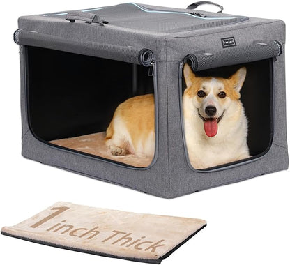 30inch Soft Dog Crate for Medium Dogs, 3-Doors Dog Kennel Carrier with Soft Mat, for Indoor Outdoor Travel