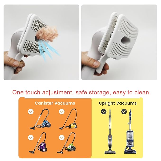 Dog Cat Brush for Shedding and Grooming,Self Cleaning Slicker Brush,Massage the skin,Easy to Clean Comb for Long or Short Haired Pets,Also use with Vacuum,Compatible with Vac 32&35mm