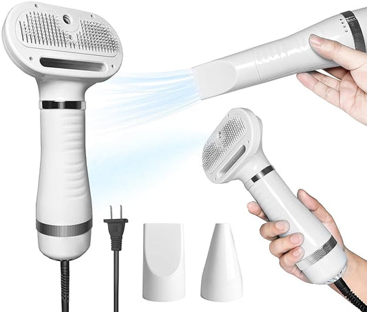 Spray Cat Brush for Shedding Pet Hair Dryer with Slicker Brush - Home Grooming Furry Portable Drying Blower for Short Straight Hair Cat - 3 in 1 Cleaning Brush for Cats and Dogs (white)