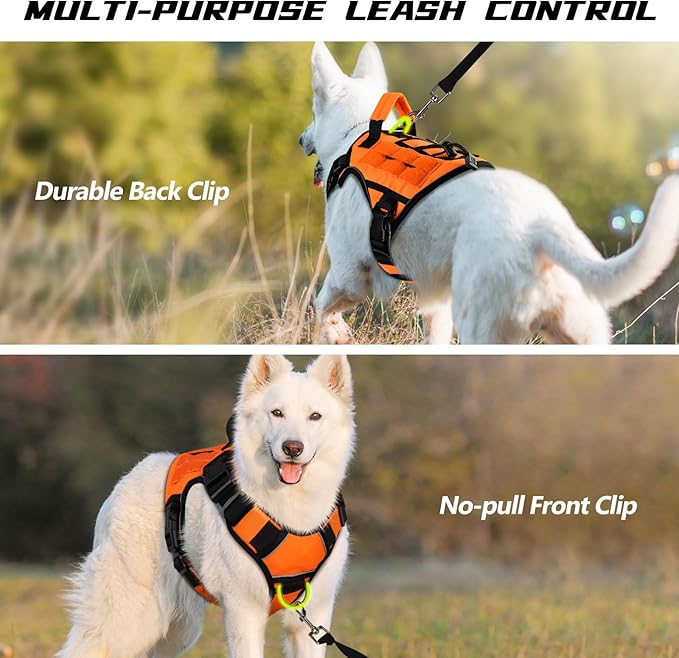 WINGOIN Orange Dog Tactical Harness for Small Dogs No Pull Adjustable Reflective K9 Military Dog Service Dog Harnesses with Handle, Metal Buckles for Dachshund, Boston Terrier, Beagle(S)