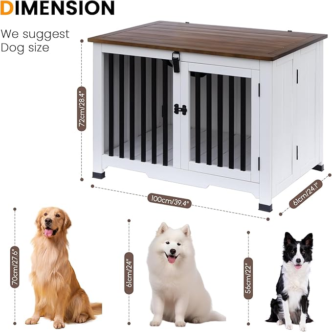 Wooden Dog Crate Furniture,Foldable and Portable Dog Kennel Furniture Indoor,Decorative Dog Crate End Table No Assembly.(Large,White)