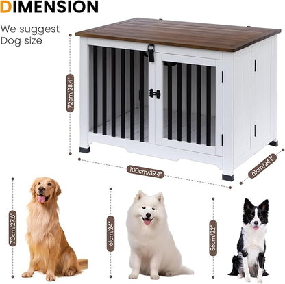 Wooden Dog Crate Furniture,Foldable and Portable Dog Kennel Furniture Indoor,Decorative Dog Crate End Table No Assembly.(Large,White)