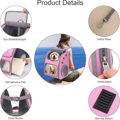 Expandable Pet Carrier Backpack for Cats, Dogs and Small Animals, Portable Pet Travel Carrier, Super Ventilated Design, Airline Approved, Ideal for Traveling/Hiking/Camping, Pink