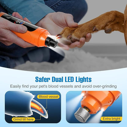 Dog Nail Grinder, 6-Speed Quiet Electric Dog Nail Trimmers, Dog Nail Clippers with File for Small Medium Large Dogs, Cats, Rechargeable Pet Paw Grooming Supplies Kit, 2 Grinding Wheels (Orange)