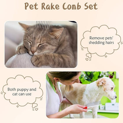 4 Pieces Pet Grooming Kit - Dematting Combs, Slicker Brush, and Steel Comb for Removing Knots and Hair from Dogs, Cats, and Poodles