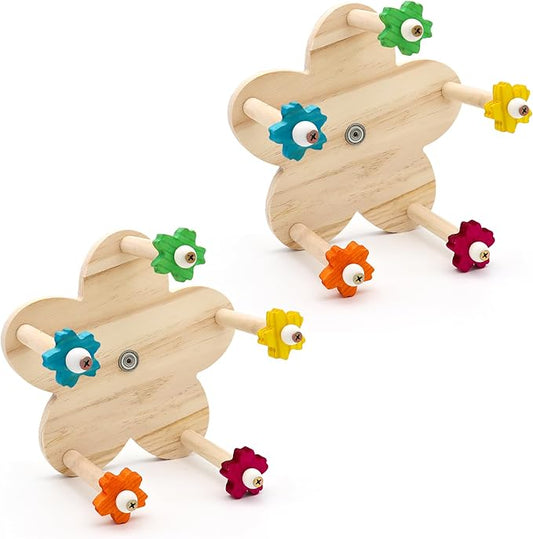 2 Pcs Bird Rotating Perch Toy,Durable Unique Wooden Ferris Wheel Parrot Toys with 5 Perches,Bird Cage Accessories for Parakeet, Cockatiel, Budgerigar,Conures, Lovebirds(Rotating-5cha-2P)