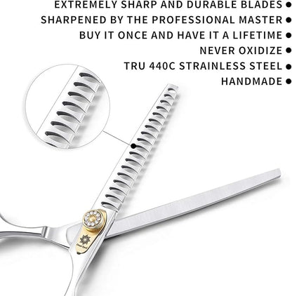 Dream Reach Professional Dog Grooming Straight, Curved, Thinning/Blending/Chunking Scissors Kit, JP-440C Stainless Steel Pet Cat Hair Cutting/Trimming Shears (7 inch-Chunker Scissors)