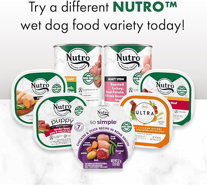Nutro So Simple Meal Complement Wet Dog Food Chicken and Chicken & Duck Recipes in Bone Broth 8-Count Variety Pack, 2 oz. Tubs