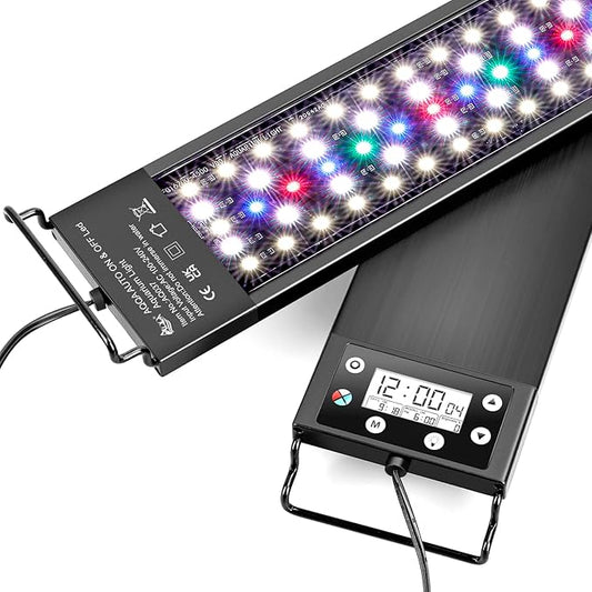 AQQA Aquarium Light,Multi-Function Fish Tank Led Light 24/7 DIY Auto On Off + Night Mode + Day Mode + Full Spectrum + 7 Colors,Adjustable Brightness Waterproof with Timer for Freshwater 24W