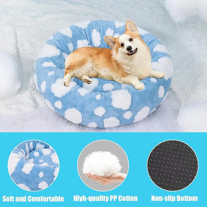 HYQ Small Dog Bed, Cat Beds for Indoor Cats, Dog Beds for Small Dogs with Anti-Slip Bottom, Cute Puppy Bed Washable-Blue-17inch