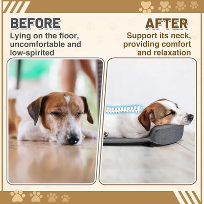 Dog Pillow Benefit for Cervical Vertebra/Neck -Dog Calming Pillow for Soothing Joints and Improving Sleep, Arched Dog Bed Pillow with Sponge Support, Washable for Small Medium Dogs, M