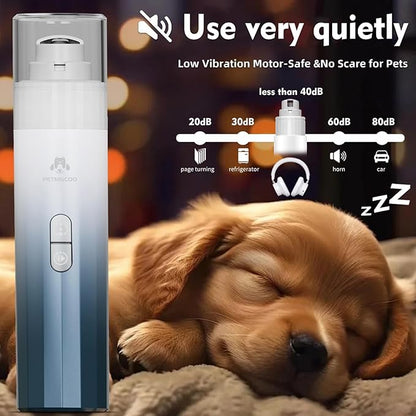 Dog Nail Grinder & Upgrade Professional with 3-Speed Adjustment Super-Quiet and Low-Vibration Pet Nail Trimmers with Forward and Reverse Functions - Safe Pause Button Wireless Type-C Charging