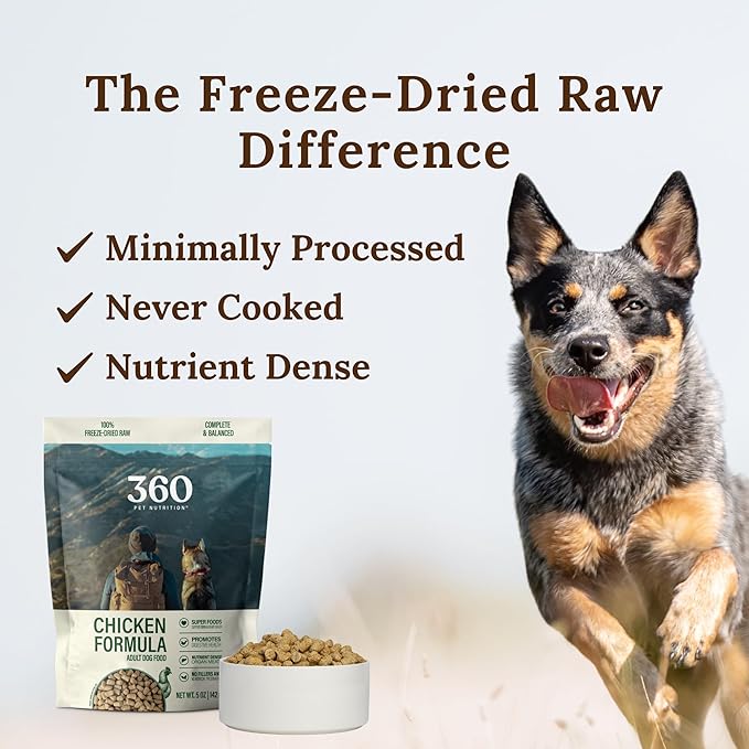 360 Pet Nutrition Freeze-Dried Raw Dog Food – Chicken Recipe with Liver & Organs, High Protein, Omega-3s, Fruits, Veggies & Superfoods, Grain-Free, No Fillers, 3 lb – Made in USA