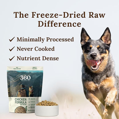 360 Pet Nutrition Freeze-Dried Raw Dog Food – Chicken Recipe with Liver & Organs, High Protein, Omega-3s, Fruits, Veggies & Superfoods, Grain-Free, No Fillers, 3 lb – Made in USA