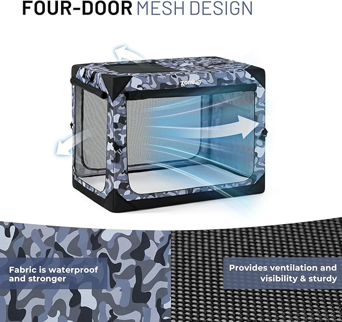 36 Inch Collapsible Dog Crate for Large Dogs - Portable Dog Travel Crate Soft Sided with Breathable Mesh Windows, Foldable Dog Kennel for Indoor and Outdoor, Camo