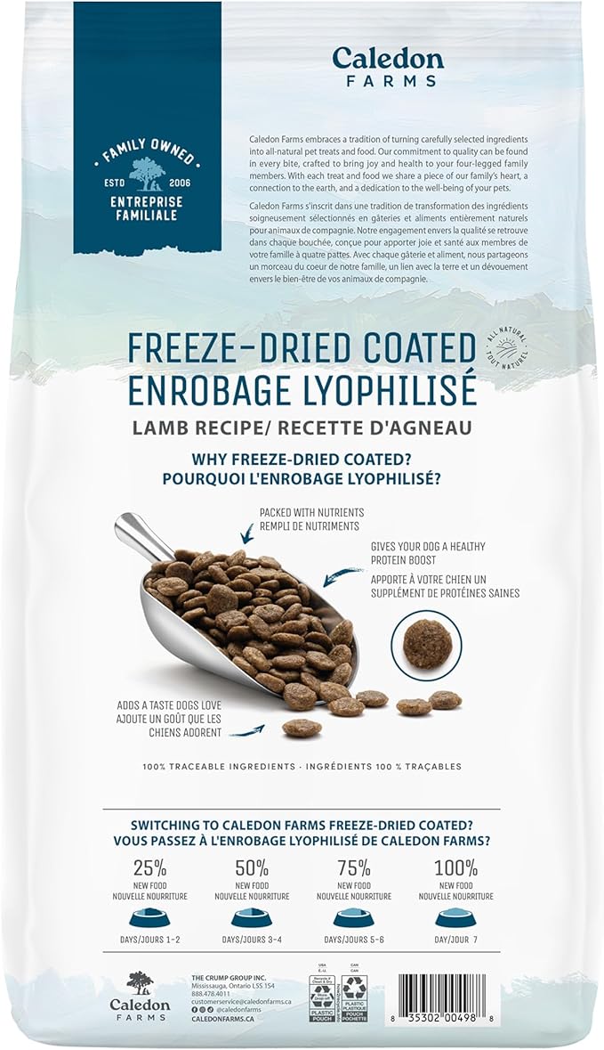 Caledon Farms Freeze-Dried Coated Lamb Recipe Premium Dry Dog Food 3.9lb