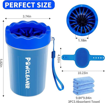 Dog Paw Cleaner for Dogs, (with 3Pcs Absorbent Towels & Adjustable Dog Bath Brush) Dog Paw Washer,Buddy Muddy Pet Foot Cleaner (Deep Blue, Medium)