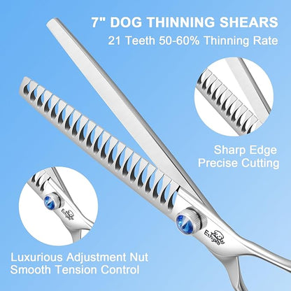 7" 21-Teeth Chunkers Dog Grooming Scissors, Professional Texturizing Blending Thinning Shears Pets Hair Trimming Kit with Premium Steel & Ergonomic Handle for Comfortable Grooming