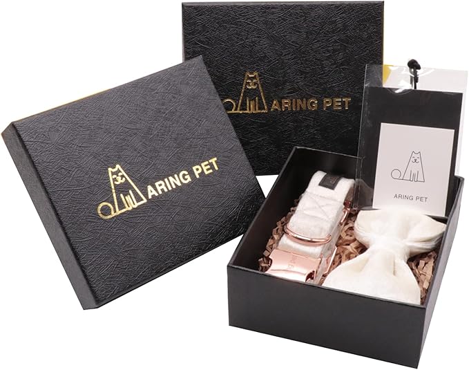 ARING PET Bowtie Dog Collar-Velvet Dog Collars with Detachable Bowtie, White Wedding Soft Dog Collar,X-Large.