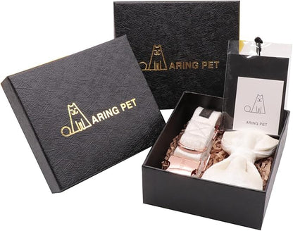 ARING PET Bowtie Dog Collar-Velvet Dog Collars with Detachable Bowtie, White Wedding Soft Dog Collar,X-Large.