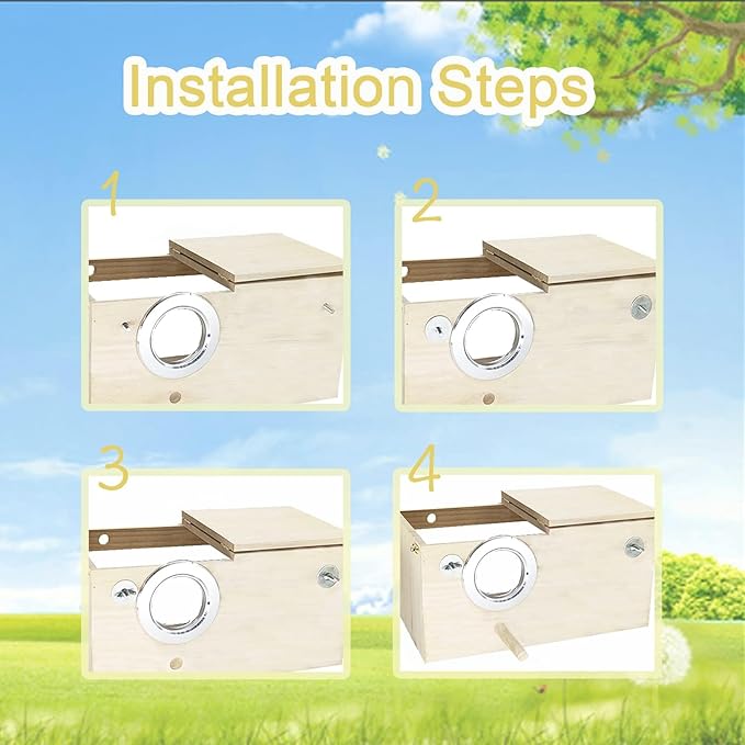 Tfwadmx Parakeet Nesting Box Transparent Bird Nest Box Wood Bird House for Cage Budgie Breeding Boxes for Parrotlets, Lovebirds and Other Small Sized Birds 9.8" x 4.8" x 4.9"