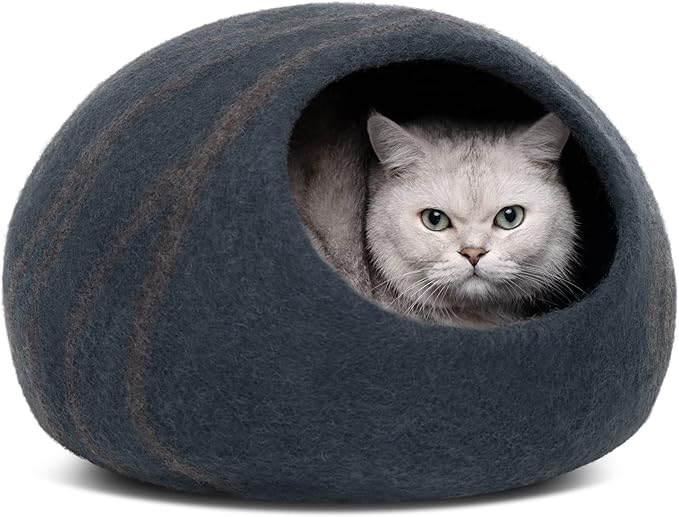 MEOWFIA Cat Cave  Premium Felt Cat Bed for Indoor Cats, Handmade 100% Merino Wool (Medium, Slate Grey)