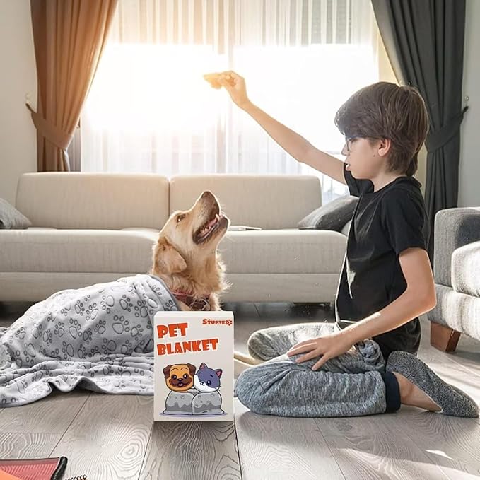 Stuffed Premium Soft Dog Blankets for Large Dogs, Large Cat Blanket Calming Washable for Bed Couch Protection Cover, Dog Essentials for Large Dog, 66 * 82 inches, Grey