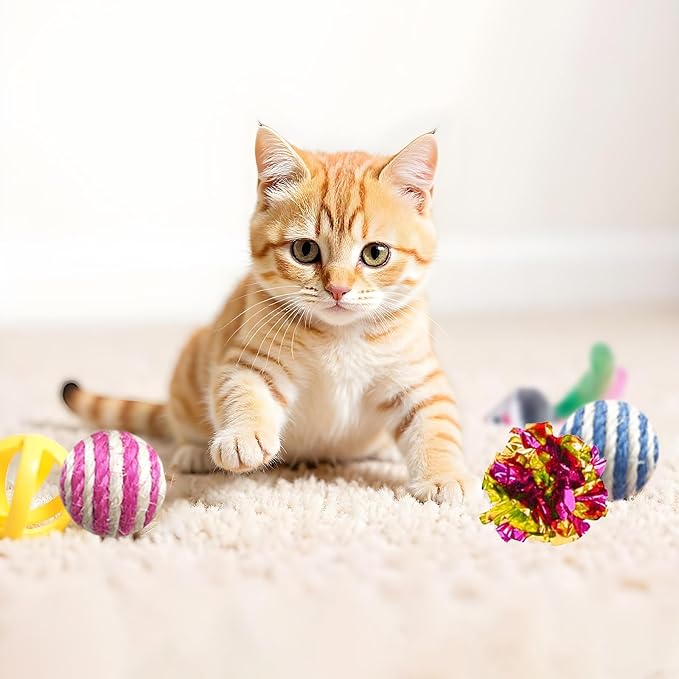 AGYM Cat Toys for Indoor Cats, 35 Packs Interactive Cat Toys Set with Colorful Springs, Mouse Cat Toy, Crinkle, Sisal, Pompom and Color Bell Balls for Kittens