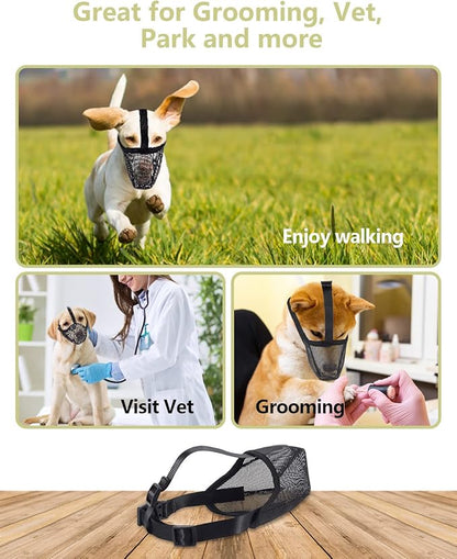 Dog Muzzle for Large Dogs, Soft Mesh Dog Mouth Guard, Whongkidz Basket Muzzle Allow Drinking No Biting Chewing Dog Face Mask for Walking Dogs That Eat Everything (Black, L)