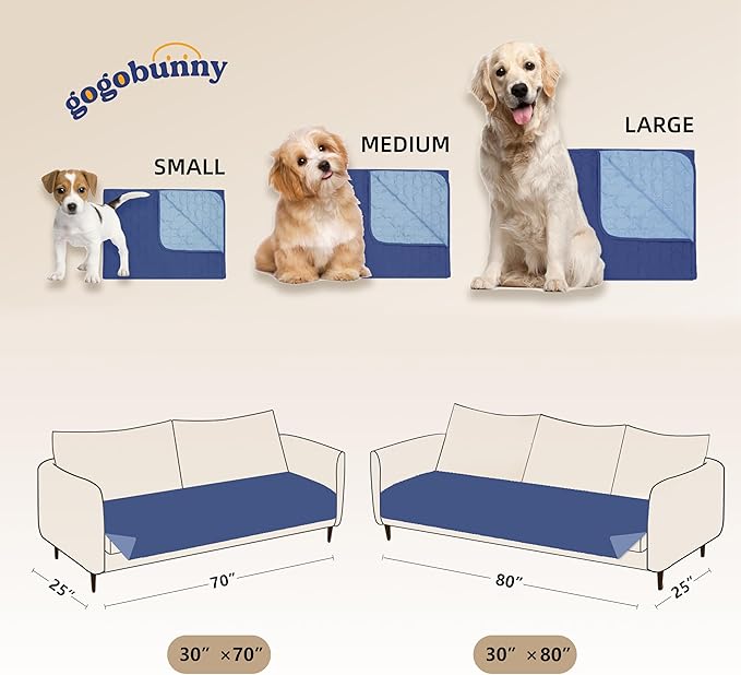 gogobunny 100% Double Sided Waterproof Dog Blanket Soft Pet Bed Cover Reversible Protect Furniture Couch Sofa Car for Puppy Cat Kids (Dark Navy/Light Navy, 30x80 Inch (Pack of 1))