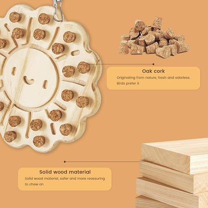 Bird Chew Toy – Wooden Foraging Puzzle Toy with Cork Stoppers, Hanging Bird Cage Toy for Parrots, Conures, Budgies, Cockatiels, Macaws, Finches, and Small to Medium Birds(Snowflake)