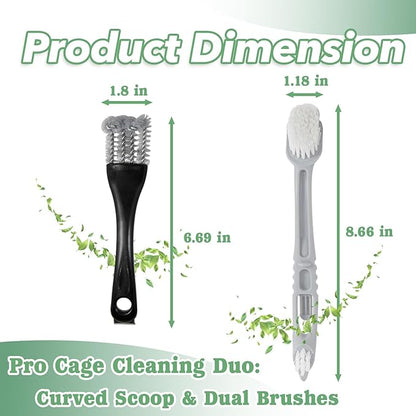 2 Pcs Bird Cage Cleaner Brush & Scoop with Long Handle and Curved Brush Head, 2-in-1 Bird Cage Cleaner with Front and Back Brushes for Kennel, and Parrot Perch Cleaning